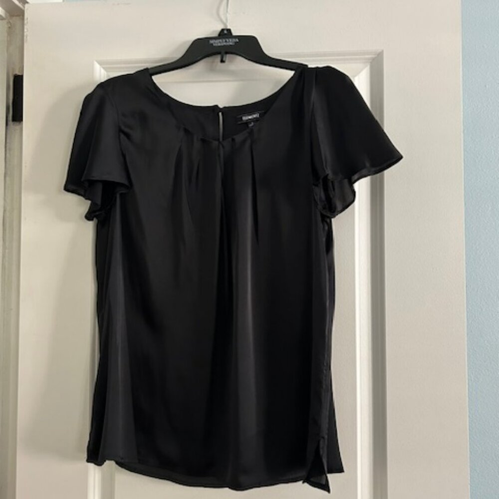 Elementz Silky Short Sleeve Black Blouse, Size Large
